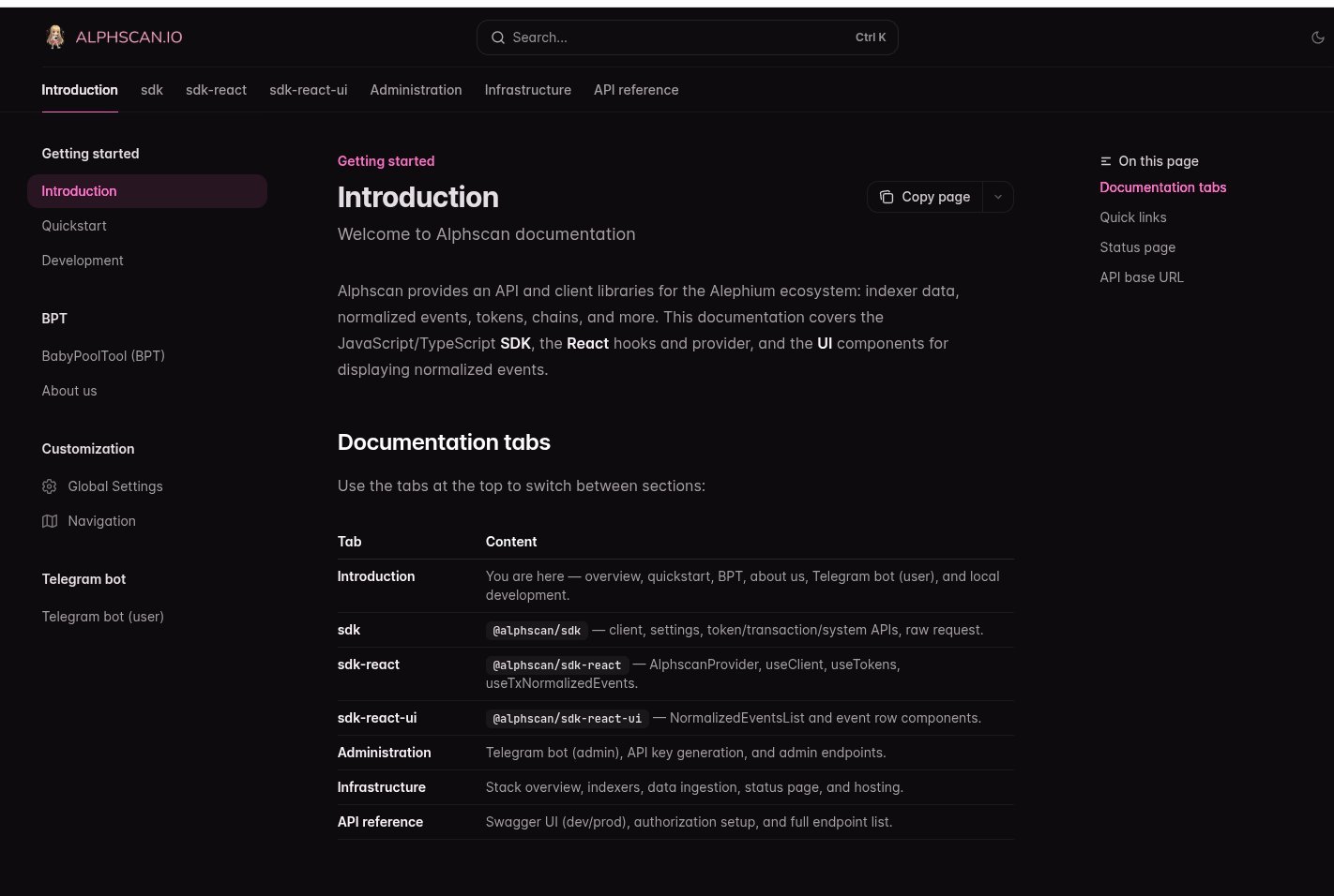 Alphscan.io API & Explorer  